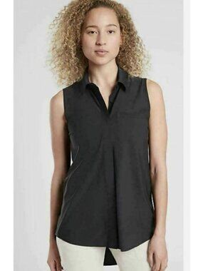 ATHLETA Urbanite Black Collard Tank Top Golfcore Medium Tunic Travel Work